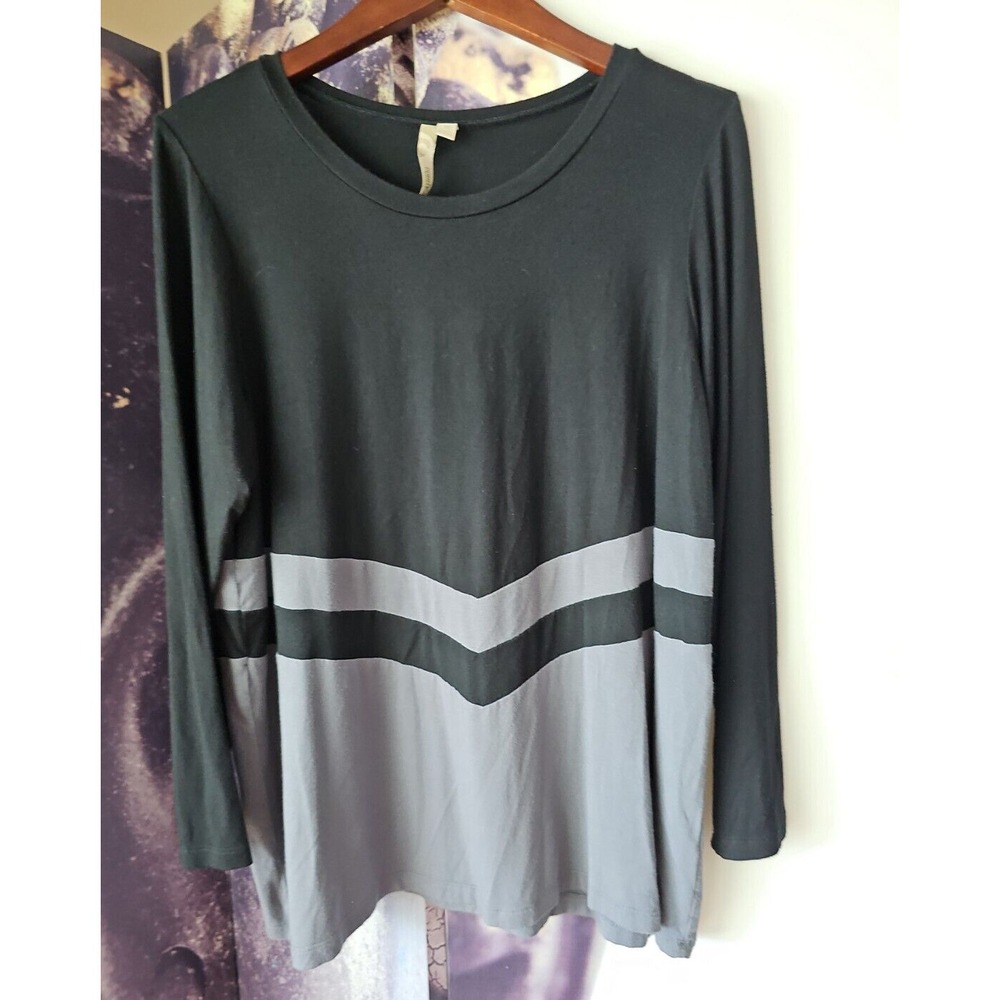 COMFY USA Colorblock Black Gray Long Sleeve‎ Lagenlook Basic Tunic Top Size M